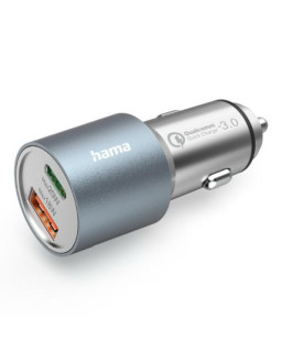 Hama USB Fast Charge Car Adapter, USB-C & USB-A, Power Delivery, Qualcomm 3.0, 38W, Metal