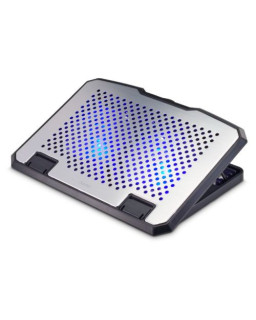 Hama Aluminium Quiet Laptop Cooler, Tiltable, 2 Blue LED Fans, Up to 15.6" laptops, Black