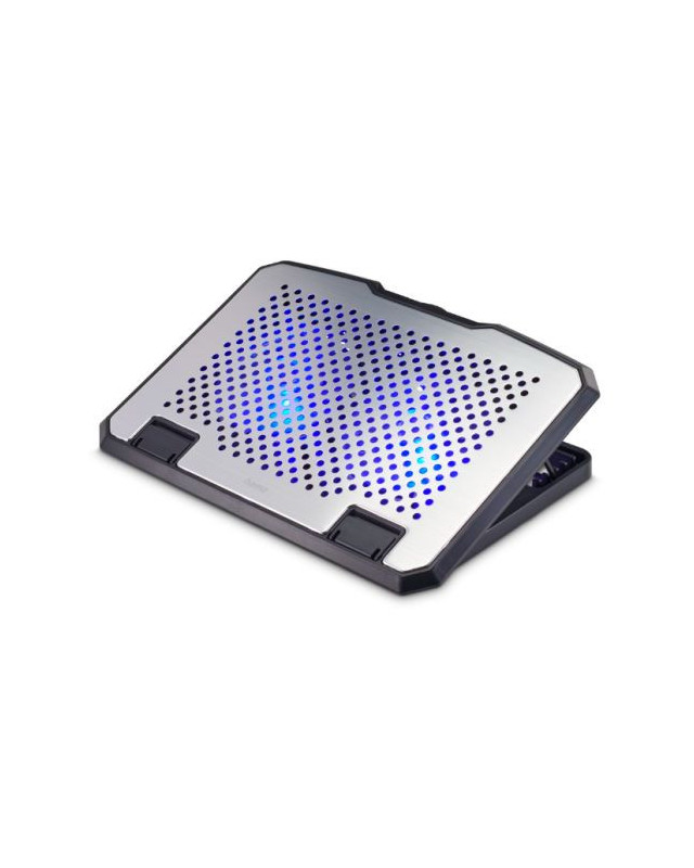 Hama Aluminium Quiet Laptop Cooler, Tiltable, 2 Blue LED Fans, Up to 15.6" laptops, Black