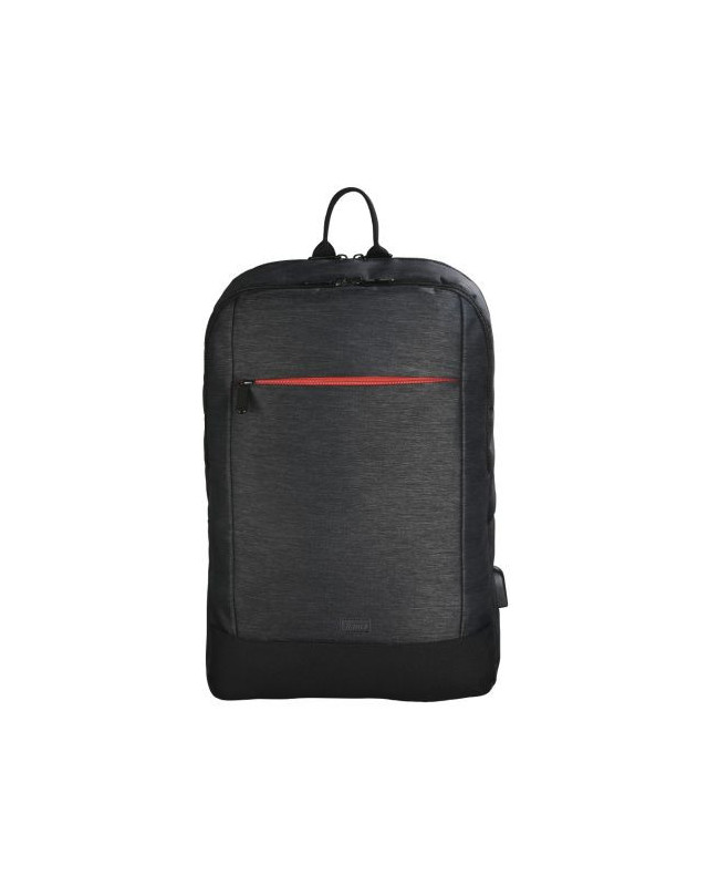 Hama Manchester Laptop Backpack, Up to 15.6", USB Charging Port, Padded Compartment, Organiser, Front Pockets, Trolley Strap, Black