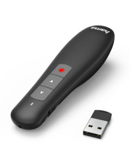 Hama X-Pointer Wireless Laser Presenter, 2.4GHz, USB Receiver, 12m Range, Volume Control, Scroll through Office Applications