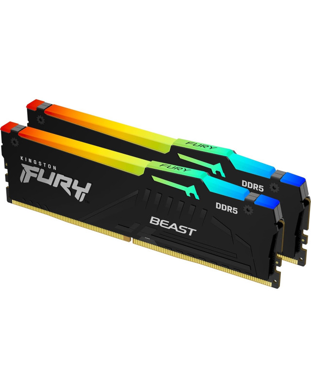 Kingston Fury Beast RGB 32GB Kit (2 x 16GB), DDR5, 6000MHz (PC5-48000), CL36, 1.35V, ECC, PMIC, AMD EXPO, DIMM Memory