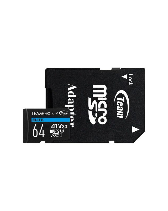 Team 64GB Elite A1 Micro SDXC Card with SD Adapter, UHS-I Class 3, U3, A1 App Performance, 100MB/s