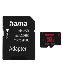 Hama 64GB MicroSDXC Card with SD Adapter, UHS-I Class 3, 80MB/s