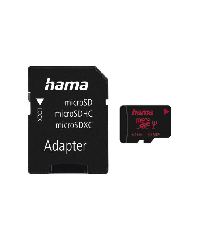 Hama 64GB MicroSDXC Card with SD Adapter, UHS-I Class 3, 80MB/s