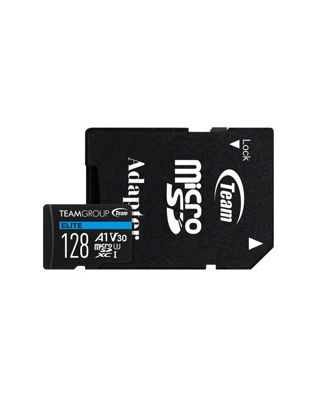 Team 128GB Elite A1 Micro SDXC Card with SD Adapter, UHS-I Class 3, U3, A1 App Performance, 100MB/s