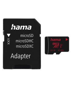 Hama 128GB MicroSDXC Card with SD Adapter, UHS-I Class 3, 80MB/s