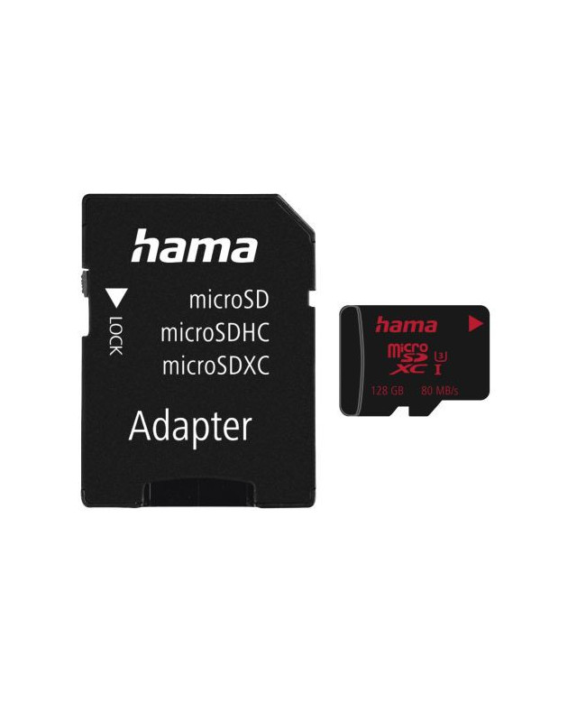 Hama 128GB MicroSDXC Card with SD Adapter, UHS-I Class 3, 80MB/s