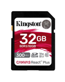 Kingston 32GB Canvas React Plus SDXC Card, UHS-II Class 10, U3, For 8K/3D/VR Videos/Photos, R/W 300/260MB/s
