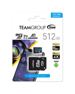 Team 512GB Elite A1 Micro SDXC Card with SD Adapter, UHS-I Class 3, U3, A1 App Performance, 100MB/s