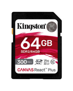 Kingston 64GB Canvas React Plus SDXC Card, UHS-II Class 10, U3, For 8K/3D/VR Videos/Photos, R/W 300/260MB/s