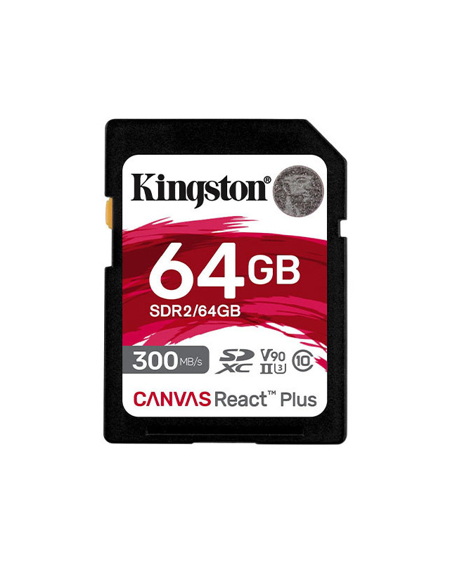 Kingston 64GB Canvas React Plus SDXC Card, UHS-II Class 10, U3, For 8K/3D/VR Videos/Photos, R/W 300/260MB/s