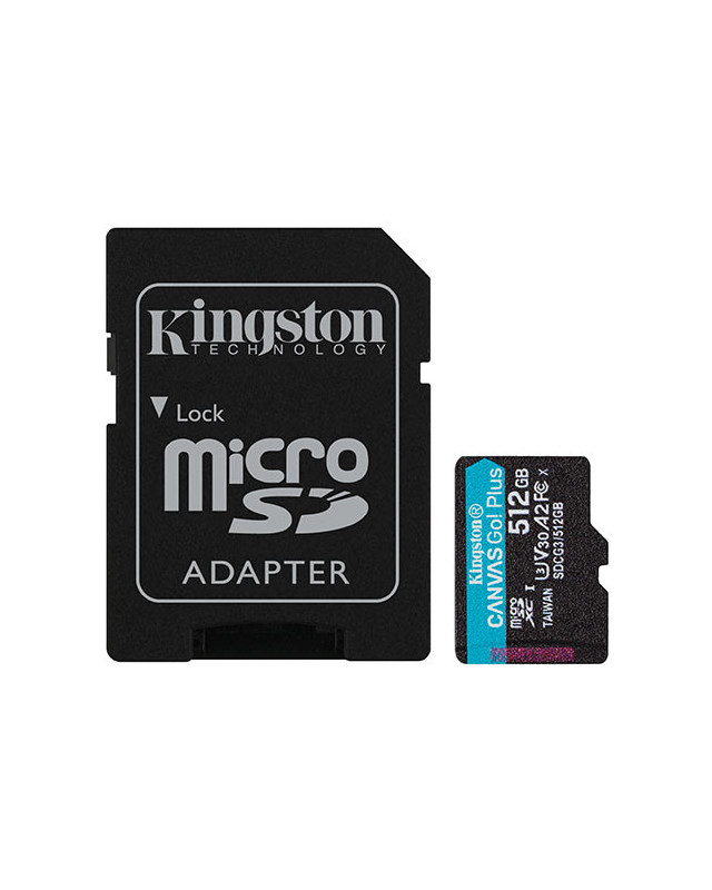 Kingston 512GB Canvas Go! Plus Micro SDXC Card with SD Adapter, UHS-I Class 10, U3, A2 App Performance, 170MB/s