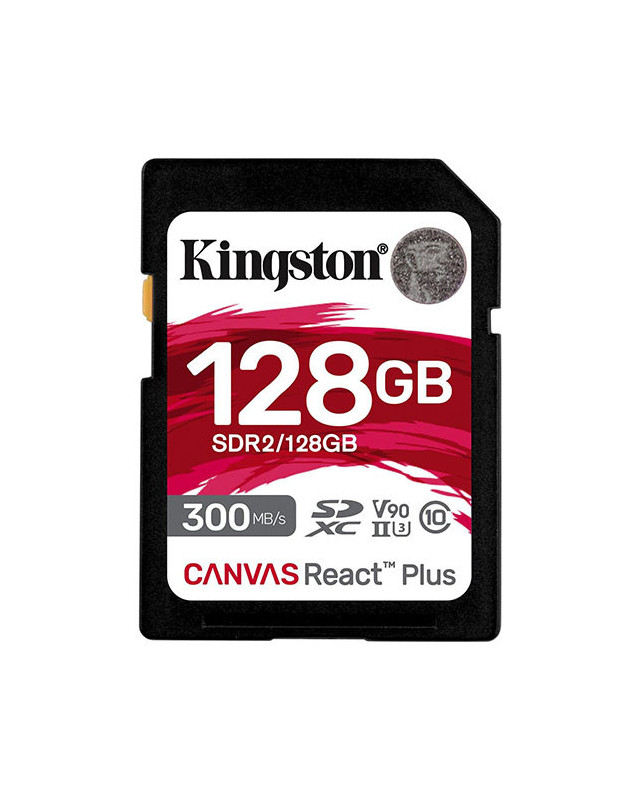 Kingston 128GB Canvas React Plus SDXC Card, UHS-II Class 10, U3, For 8K/3D/VR Videos/Photos, R/W 300/260MB/s
