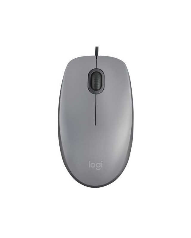 Logitech M110 Silent Wired Optical Mouse, USB, 1000 DPI, Ambidextrous, Mid Grey