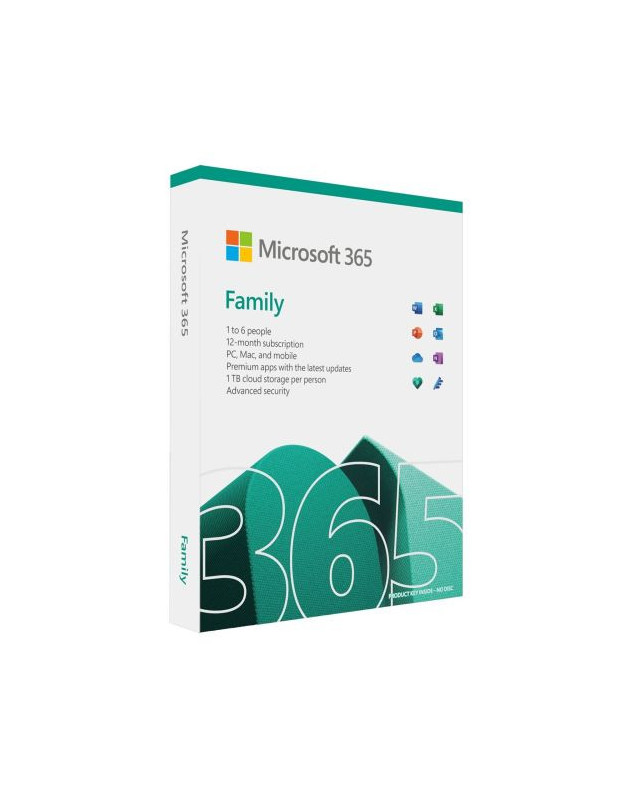 Microsoft Office 365 Family, 6 Users - 5 Devices Each (PC, Mac, iOS & Android), 1 Year Subscription