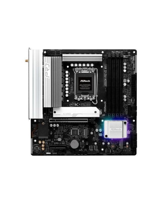 Asrock B860M PRO RS WIFI, Intel B860, 1851, Micro ATX, 4 DDR5, HDMI, DP, Wi-Fi 6E, 2.5G LAN, RGB, 3x M.2