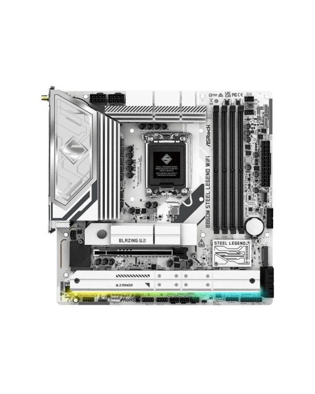 Asrock B860M STEEL LEGEND WIFI, Intel B860, 1851, Micro ATX, 4 DDR5, HDMI, DP, TB4, Wi-Fi 6E, 2.5G LAN, RGB, 4x M.2