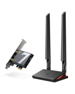 TP-Link (Archer TBE550E) BE9300 Wi-Fi 7 Tri-Band PCI Express Adapter, Bluetooth 5.4, WPA3, External Base/Antennas