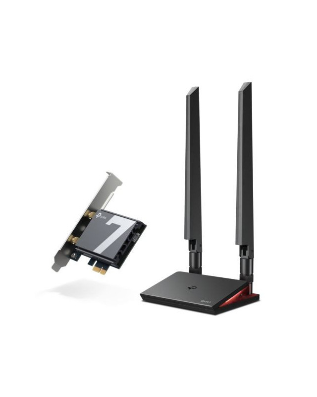 TP-Link (Archer TBE550E) BE9300 Wi-Fi 7 Tri-Band PCI Express Adapter, Bluetooth 5.4, WPA3, External Base/Antennas