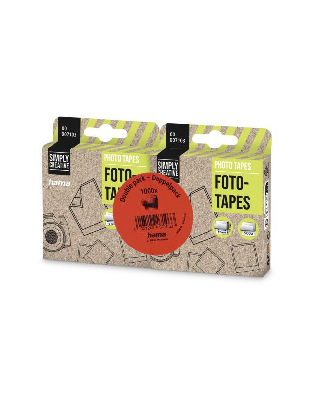 Hama Photo Tape Dispenser, Double Pack (2x 500 Tapes), Self-Adhesive