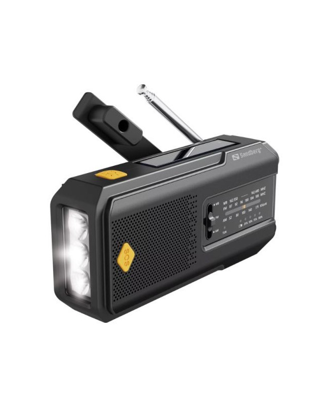 Sandberg (421-04) Survivor Radio All-in-1 2000, AM/FM Radio, 2000mAh Powerbank, Flashlight, USB/Solar/Hand Crank Charging, 5 Year Warranty