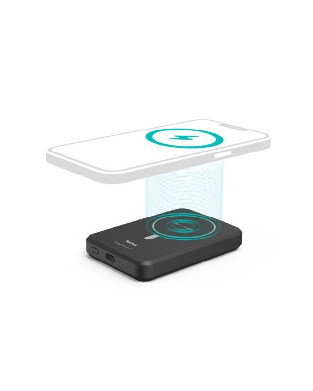 Hama MagPower5 5000mAh Wireless Charging Powerbank for Apple MagSafe Compatible Devices, Fast Charge