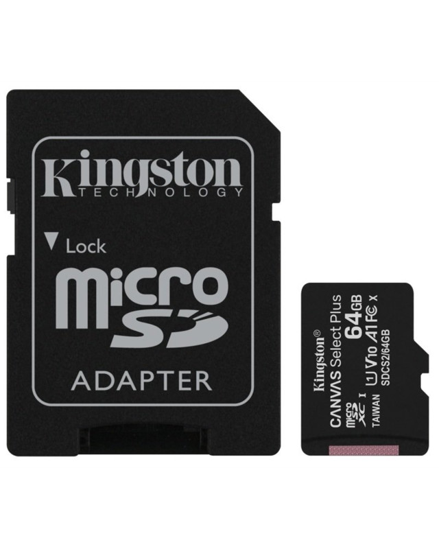 Kingston 64GB Canvas Select Plus Micro SDXC Card with SD Adapter, UHS-I Class 10,U1, A1 App Performance, 100MB/s
