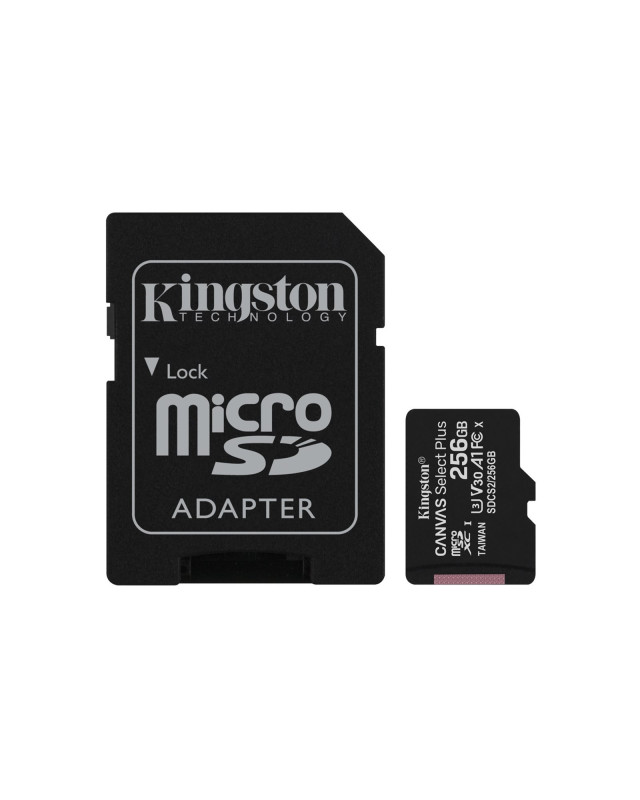 Kingston 256GB Canvas Select Plus Micro SDXC Card with SD Adapter, UHS-I Class 10, U3, A1 App Performance, 100MB/s