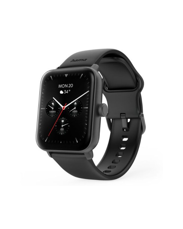 Hama 6010 Fitness Tracker Smart Watch, 1.65" LCD Touch Screen, Waterproof, Built-In GPS, Hands-Free Calling, Black