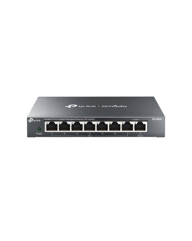TP-LINK (RP108GE) 8-Port Gigabit Managed Reverse PoE Switch, 7 PoE Input & 1 PoE Output, DC Output, Metal Casing