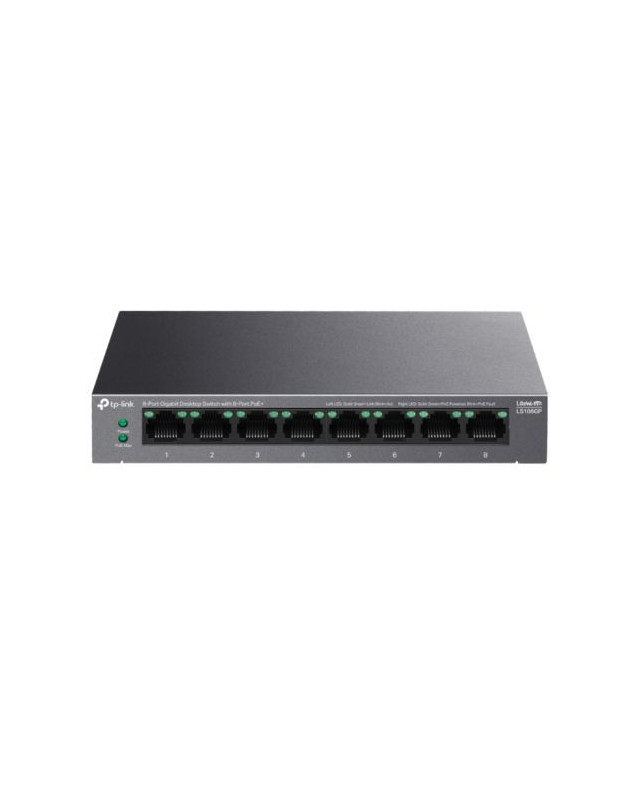 TP-LINK (LS108GP) 8-Port Gigabit Desktop LiteWave Switch with 8-Port PoE+, Metal Casing