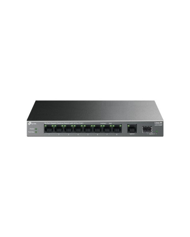 TP-LINK (LS1210GP) 10-Port Gigabit Desktop LiteWave Switch with 8-Port PoE+, GB SFP Port
