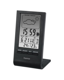 Hama TH-100 LCD Thermo/Hygrometer - Thermometer, Hygrometer, Barometer, Weather Forecast, Moon Phases, Date/Time, Alarm, Black