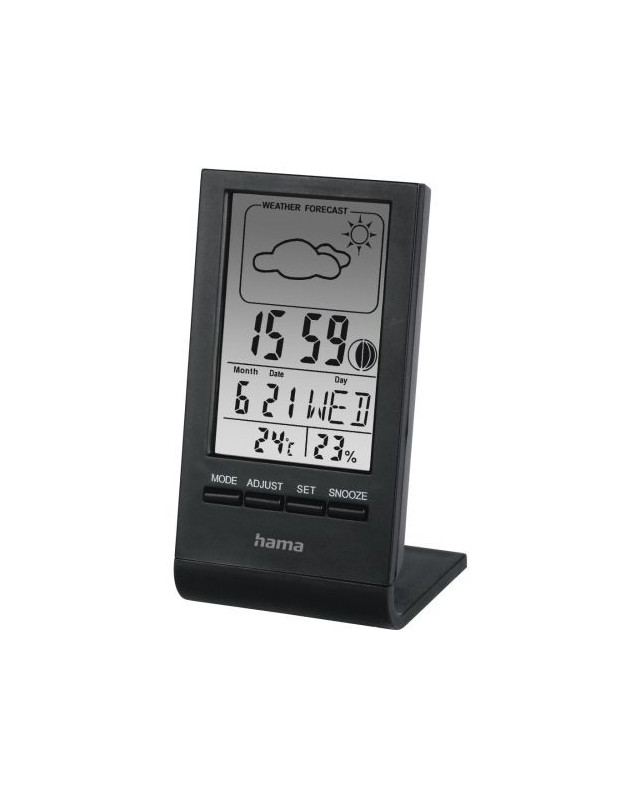 Hama TH-100 LCD Thermo/Hygrometer - Thermometer, Hygrometer, Barometer, Weather Forecast, Moon Phases, Date/Time, Alarm, Black