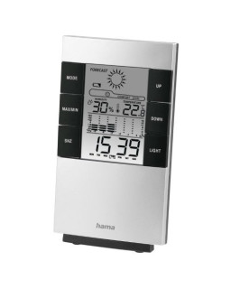 Hama TH-200 LCD Thermo/Hygrometer - Bar Chart Thermometer, Hygrometer, Barometer, Weather Forecast, Date/Time, Alarm, Black/Silver