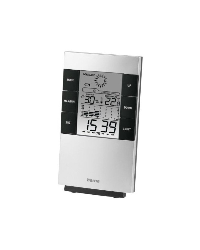 Hama TH-200 LCD Thermo/Hygrometer - Bar Chart Thermometer, Hygrometer, Barometer, Weather Forecast, Date/Time, Alarm, Black/Silver