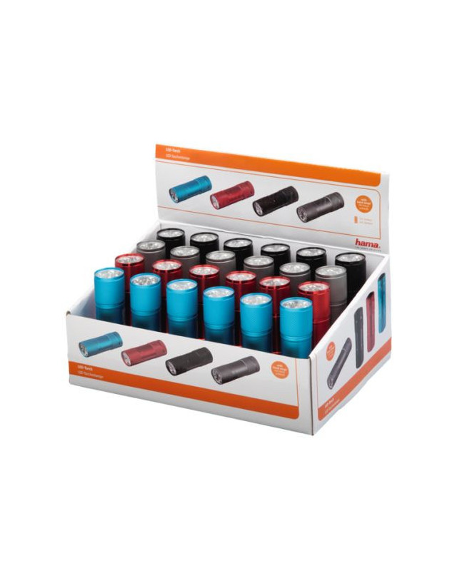 Hama (FL-60) LED Torch x24 Multipack, 25 Lumen, Hand Strap, Various Colours, Display Case