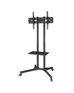 Hama Trolley Mobile TV Stand, Up to 75" TVs, 40kg Max, 4 Castors w/ Breaks, Height-Adjustable, Cable Manager, VESA up to 600 x 400