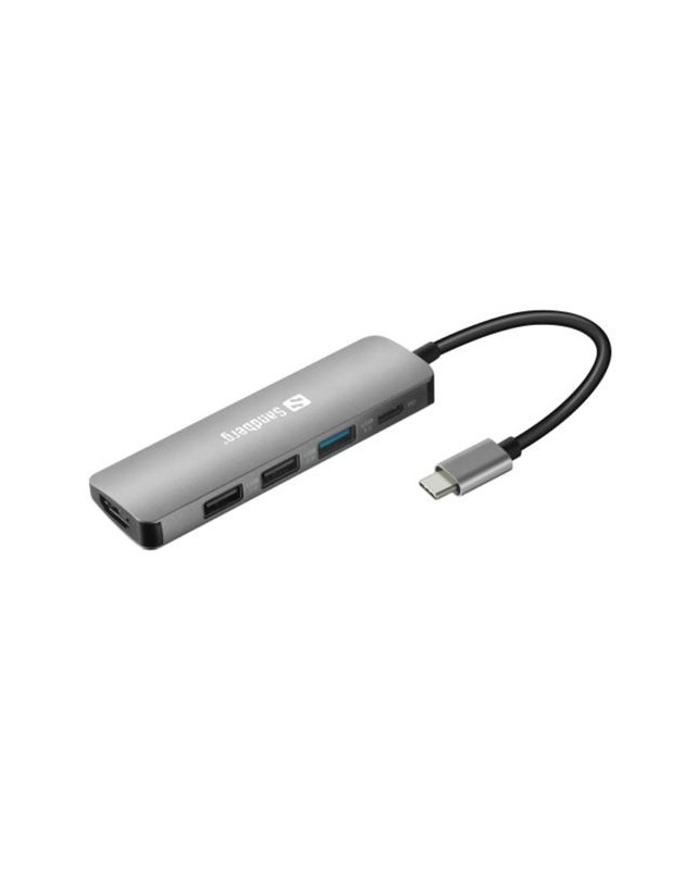 Sandberg (136-32) USB-C 5-in-1 Docking Station - USB-C (up to 100W), HDMI, VGA, 1 x USB 3.0, 2 x USB 2.0, Aluminium, 5 Year Warranty
