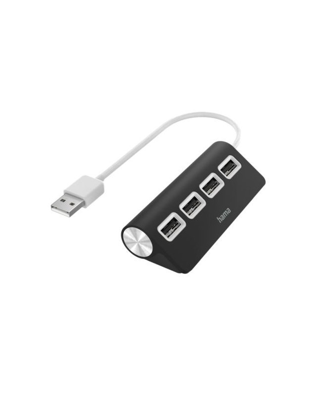 Hama External 4-Port USB 2.0 Hub, USB Powered, Black