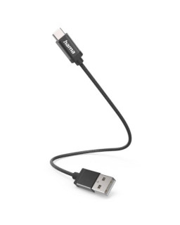 Hama USB-A to USB-C Quick Charging Cable, USB 2.0, Nylon Sheath, 0.2 Metre, Black