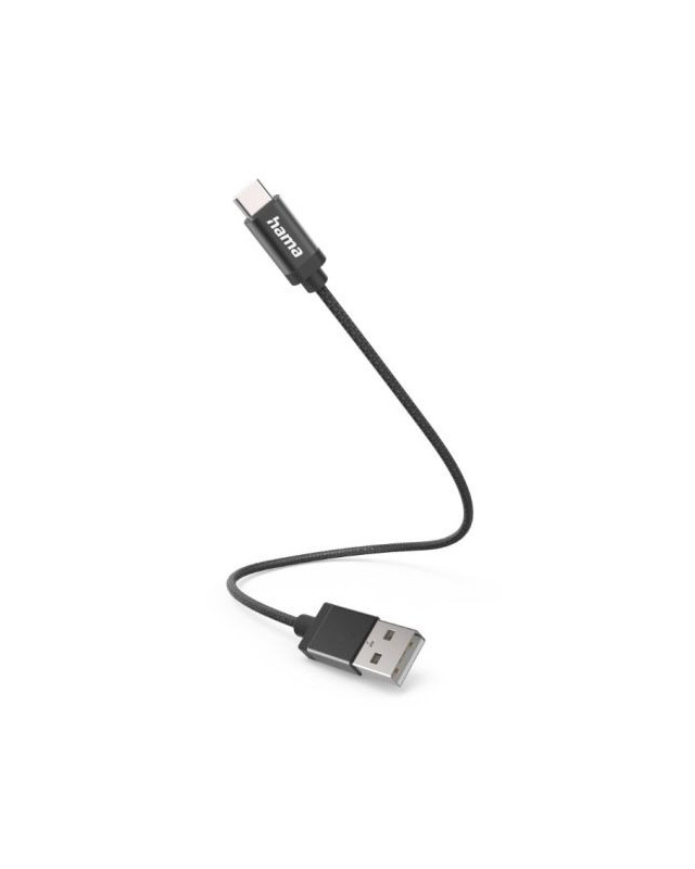 Hama USB-A to USB-C Quick Charging Cable, USB 2.0, Nylon Sheath, 0.2 Metre, Black