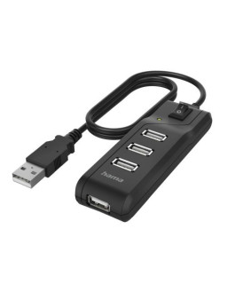 Hama External 4-Port USB 2.0 Hub, USB Powered, On/Off Switch, Black