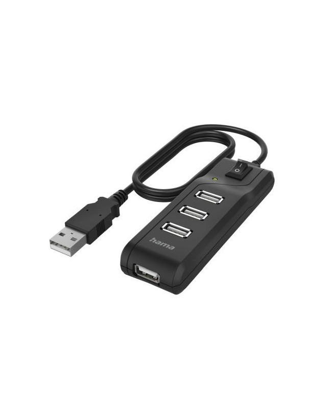 Hama External 4-Port USB 2.0 Hub, USB Powered, On/Off Switch, Black