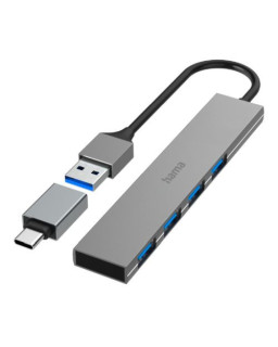 Hama Ultra-Slim External 4 Port 3.2 Gen1 Hub, 4x USB-A, USB Powered, USB-C Adapter