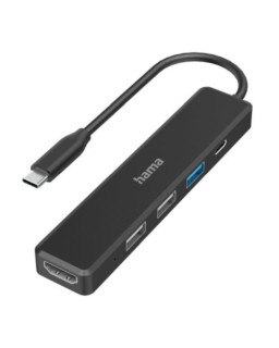 Hama External 4 Port USB-C Hub, USB Powered, 3 x USB-A , 1 x USB C (Power Delivery), 1 x HDMI