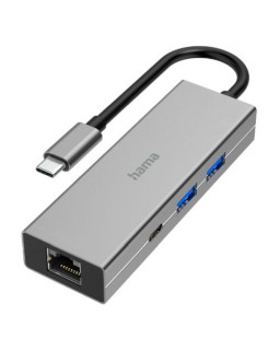 Hama 3-Port USB-C 3.2 Gen1 Hub w/ LAN - 2x USB-A, 1x USB-C, 1x GB LAN, USB Powered