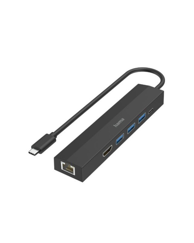Hama USB-C 3.2 Gen1 Hub w/ HDMI & LAN - 3x USB-A, 1x USB-C, 1x HDMI, 1x GB LAN, USB Powered