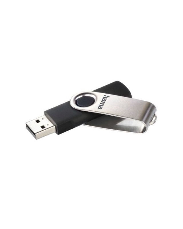 Hama Rotate 32GB USB 2.0 Memory Pen, Rotating Cap, Keyring, Black/Silver